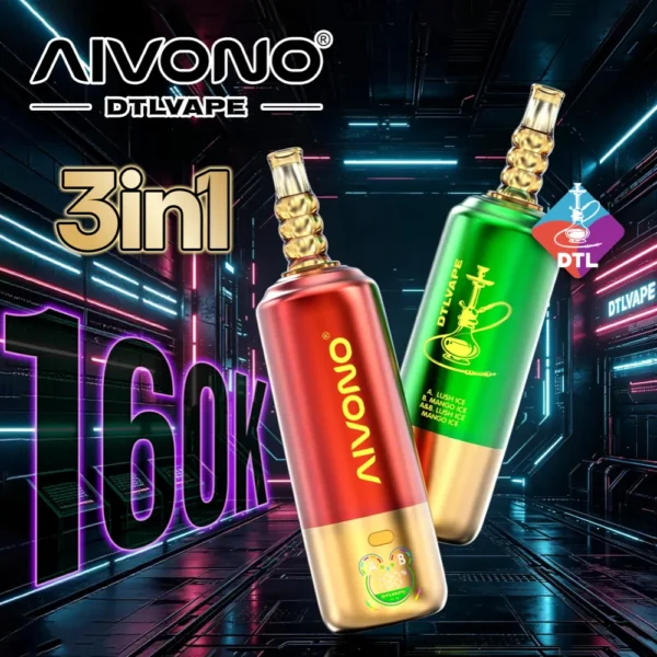 Aivono 160000 Puffs 3in1 Flavors Hookah DTL Disposable |DTL|3 in 1 Flavors| 6MG|CN Warehouse